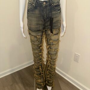 Rockstar Original Frayed Panel Distressed Jeans - Olive Wash